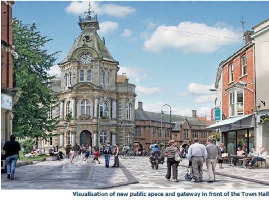 Visualisation of new public space and gateway in front of the Town Hall