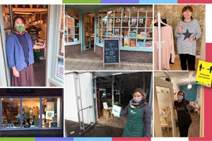 Town Centre Businesses welcome you back. Photos of local business owners with Facemasks, letting us know their business is open and a safe place to be.
