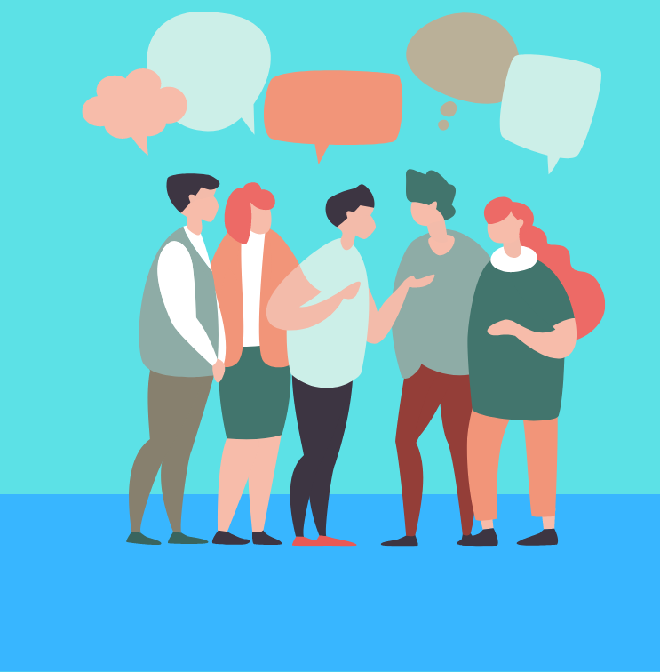 group of people chatting 