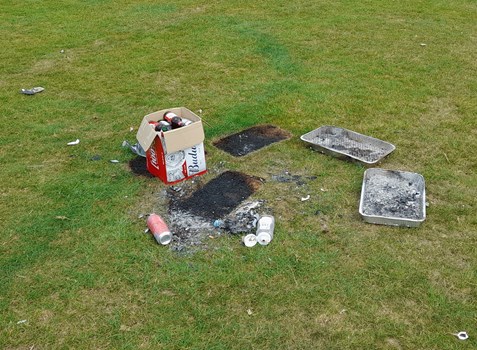 Disposable barbeque causes damage to a football pitch
