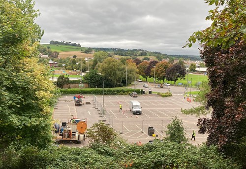 View over Exe Valley Leisure Centre car park