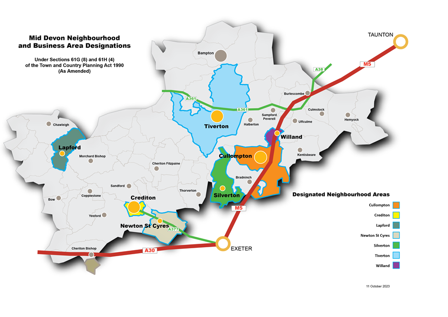 Mid Devon Neighbourhood and Business Area Designations Diagram