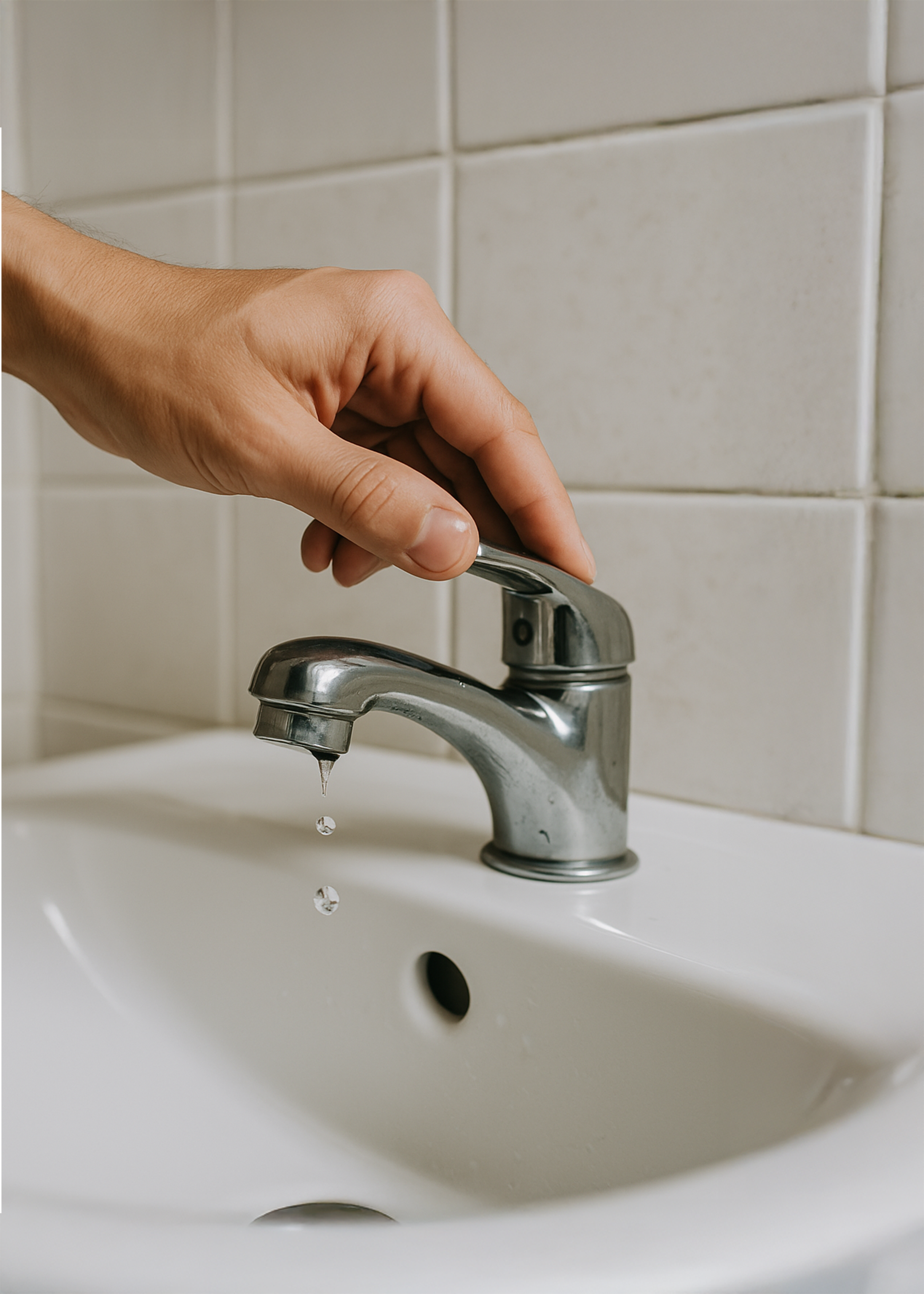 hand on a bathroom tap 